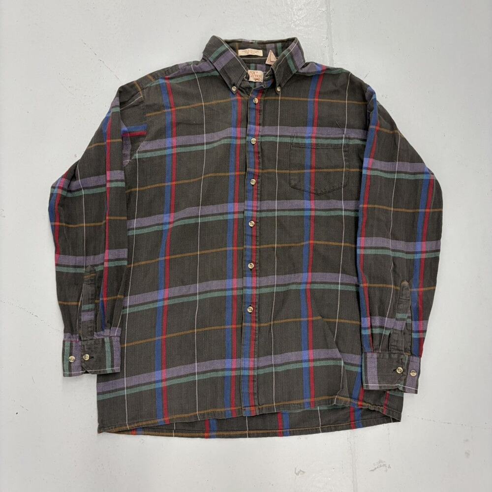 Vintage 80s Sears Black Plaid Cotton Flannel Shirt